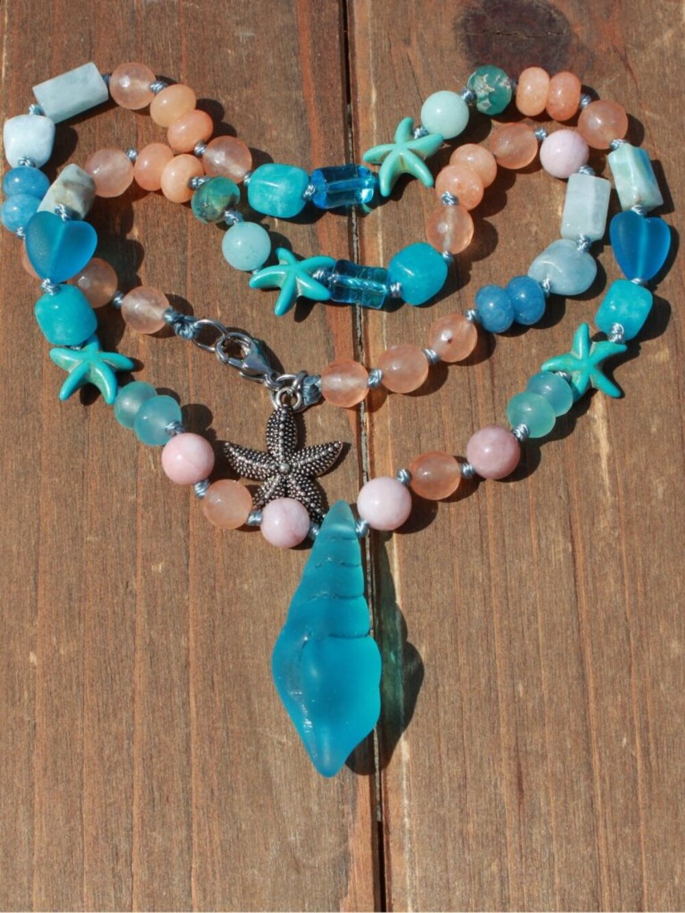 Larimar & Sea Glass Pendant Necklace